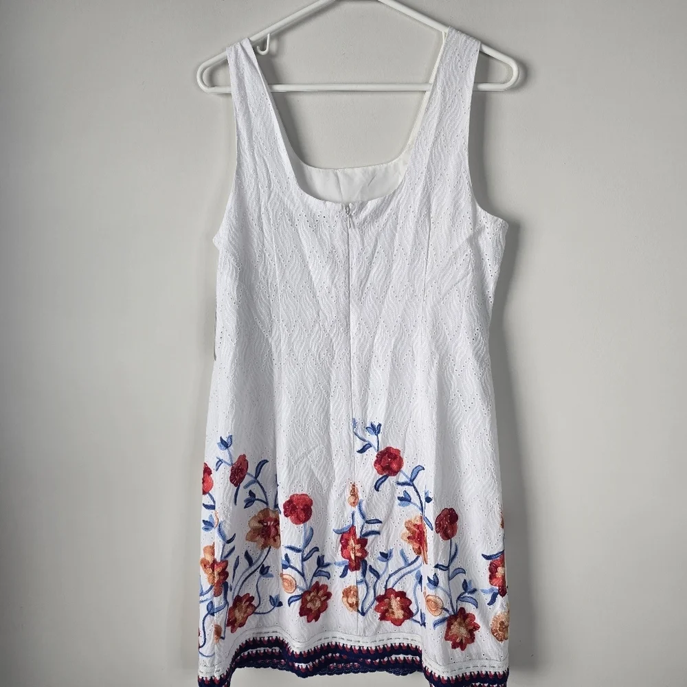 NWT Tahari ASL Floral Embroidered Trapeze Dress Size 6 Ivory Multi Square Neck - Picture 6 of 15